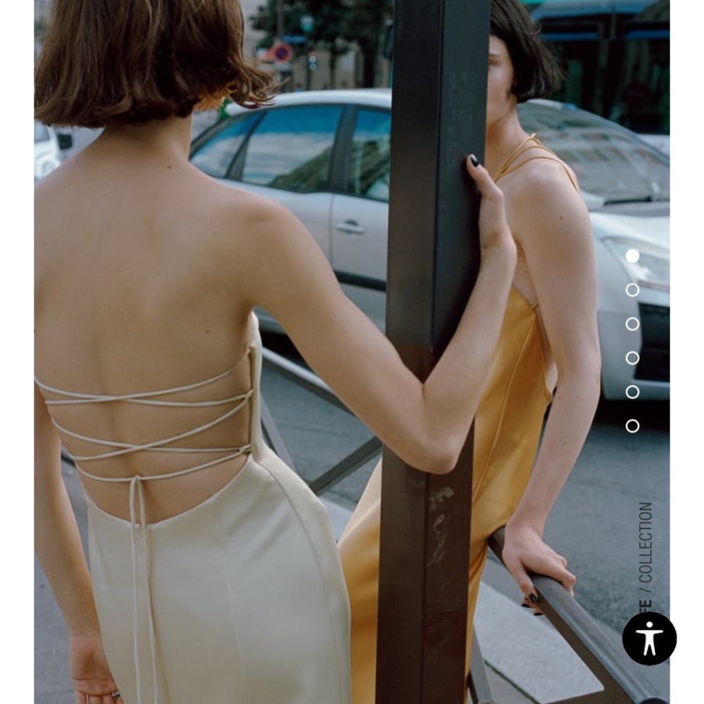 Zara Cream Satin Effect Midi Dress (Size XS)
